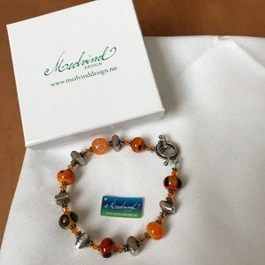 NWOT Medvind Design Orange/Silver Beads Bracelet